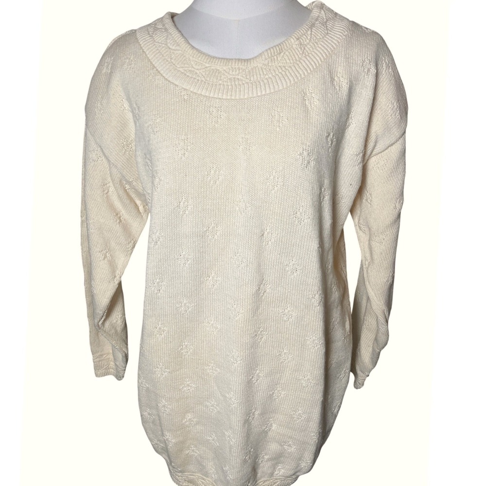 Cottagecore Textured Cotton Sweater Ivory One Resource Womens M Made‎ USA